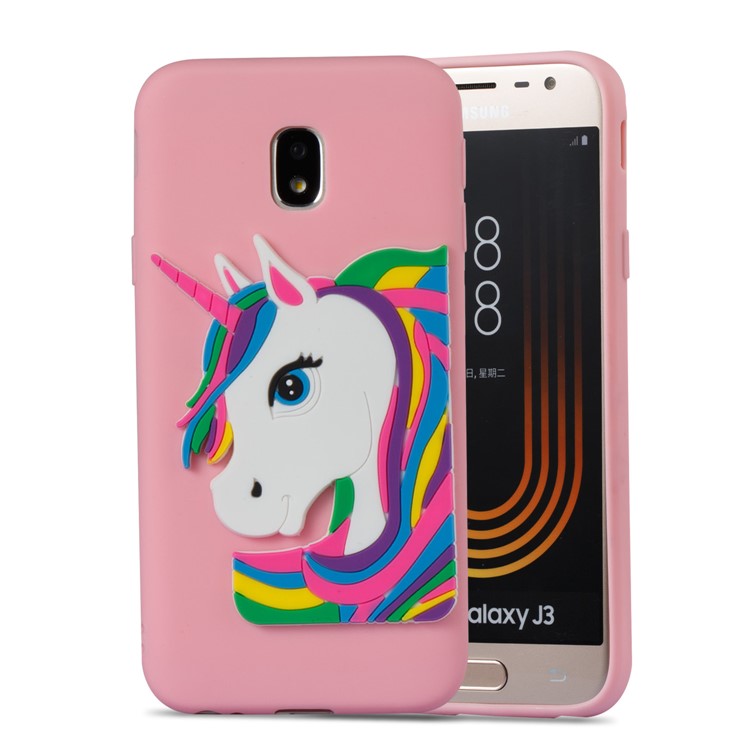 Lovely 3D Unicorn Pattern TPU Phone Shell Case for Samsung Galaxy J3 Pro (2017) / J3 (2017) EU Version - Pink-5
