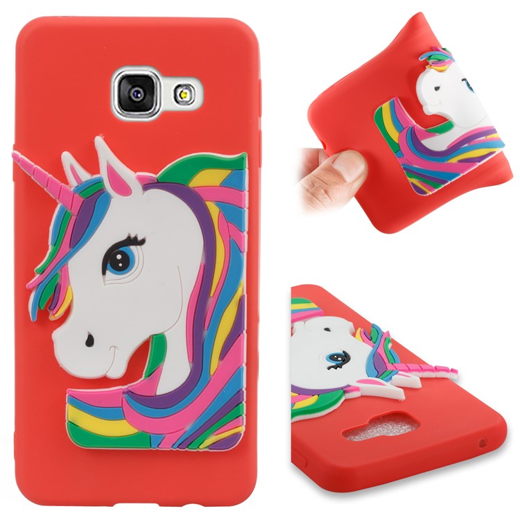 Lovely 3D Unicorn Pattern TPU Protection Case for Samsung Galaxy A3 SM-A310F (2016) - Red-1