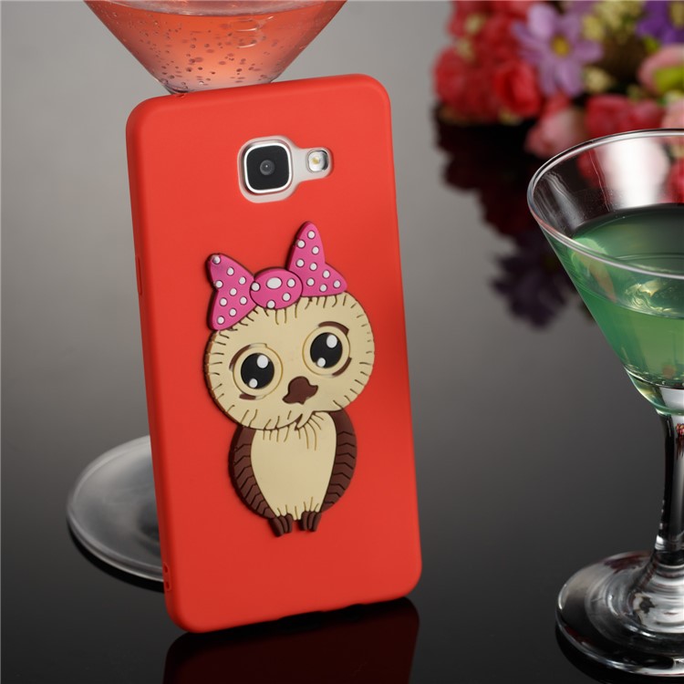 Lovely 3D Female Owl with Bowknot TPU Back Case for Samsung Galaxy A5 SM-A510F (2016) - Red-3