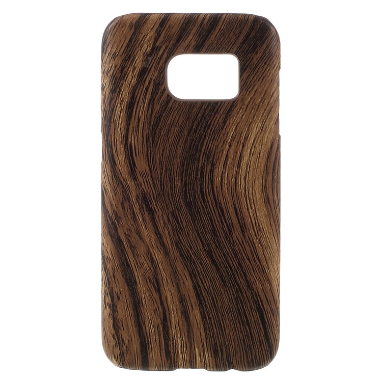 Wood Grain Leather Coated Hard PC Cover for Samsung Galaxy S7 - Coffee-1