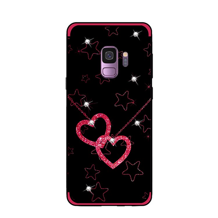NXE Pattern Printing Rhinestone Decor Bayer TPU Case for Samsung Galaxy S9 SM-G960 - Heart and Star Pattern-2