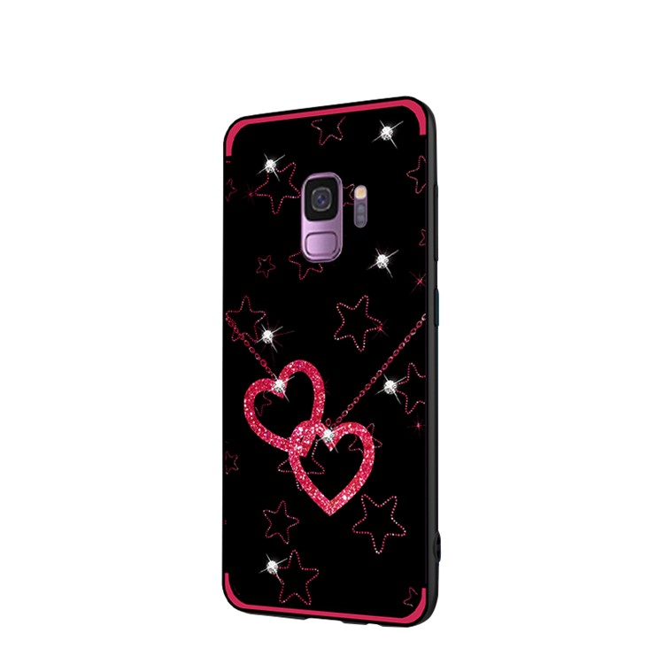 NXE Pattern Printing Rhinestone Decor Bayer TPU Case for Samsung Galaxy S9 SM-G960 - Heart and Star Pattern-3