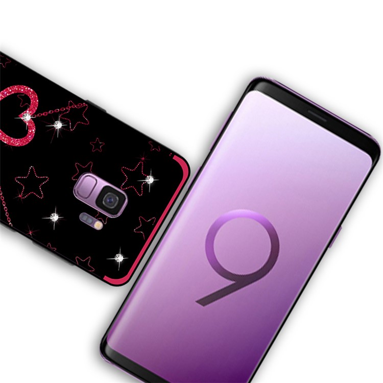 NXE Pattern Printing Rhinestone Decor Bayer TPU Case for Samsung Galaxy S9 SM-G960 - Heart and Star Pattern-4