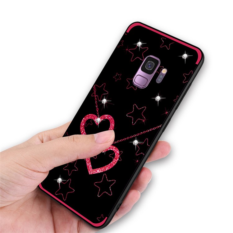 NXE Pattern Printing Rhinestone Decor Bayer TPU Case for Samsung Galaxy S9 SM-G960 - Heart and Star Pattern-5