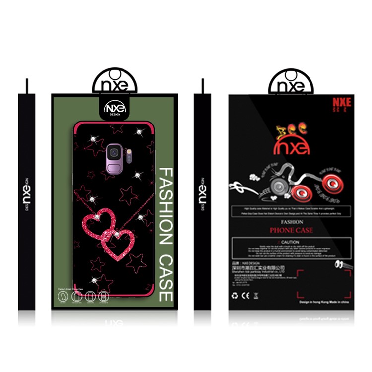 NXE Pattern Printing Rhinestone Decor Bayer TPU Case for Samsung Galaxy S9 SM-G960 - Heart and Star Pattern-6