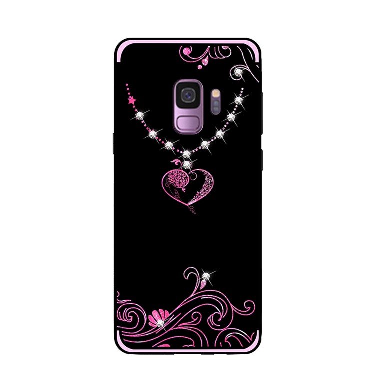NXE Pattern Printing Rhinestone Decor Bayer TPU Back Cover for Samsung Galaxy S9 SM-G960 - Heart Pattern-2
