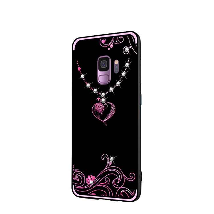 NXE Pattern Printing Rhinestone Decor Bayer TPU Back Cover for Samsung Galaxy S9 SM-G960 - Heart Pattern-3