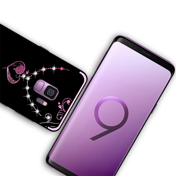 NXE Pattern Printing Rhinestone Decor Bayer TPU Back Cover for Samsung Galaxy S9 SM-G960 - Heart Pattern-4