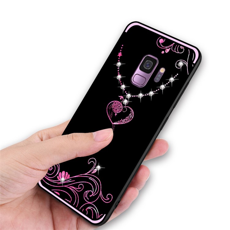 NXE Pattern Printing Rhinestone Decor Bayer TPU Back Cover for Samsung Galaxy S9 SM-G960 - Heart Pattern-5