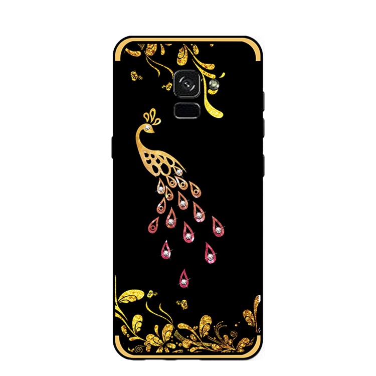 NXE Pattern Printing Rhinestone Decorated Soft TPU Casing for Samsung Galaxy A8 (2018) - Peacock-2