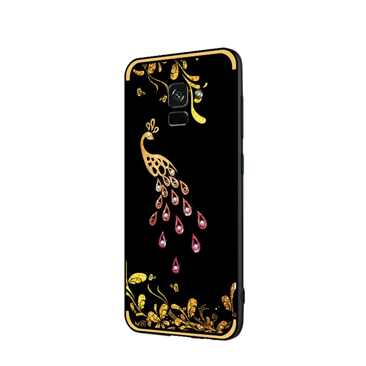 NXE Pattern Printing Rhinestone Decorated Soft TPU Casing for Samsung Galaxy A8 (2018) - Peacock-4