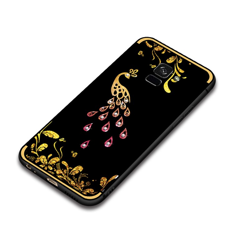 NXE Pattern Printing Rhinestone Decorated Soft TPU Casing for Samsung Galaxy A8 (2018) - Peacock-5