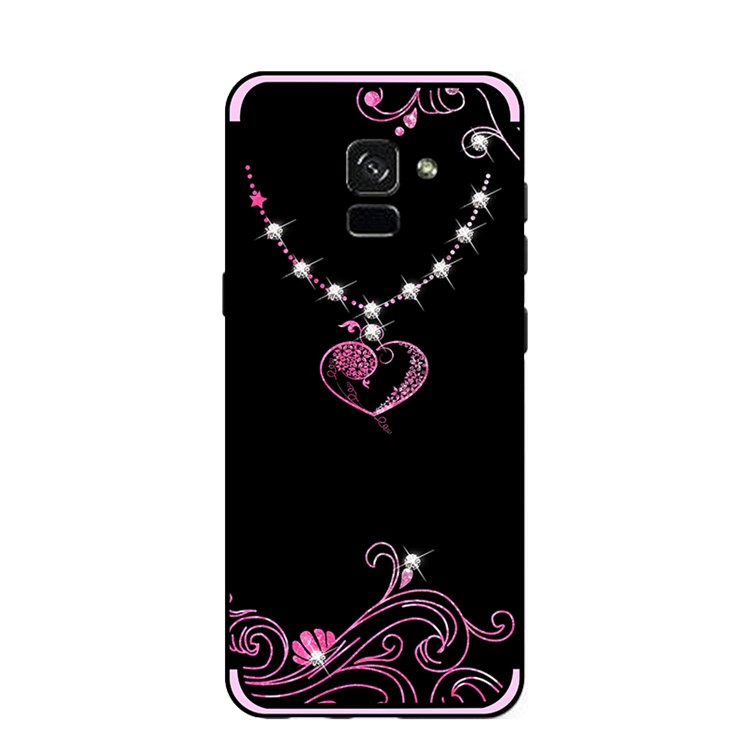 NXE Pattern Printing Rhinestone Decorated Soft TPU Case for Samsung Galaxy A8 Plus (2018) - Necklace with Heart Pendant-2