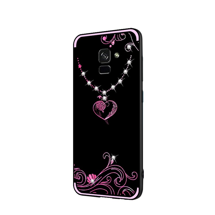 NXE Pattern Printing Rhinestone Decorated Soft TPU Case for Samsung Galaxy A8 Plus (2018) - Necklace with Heart Pendant-4