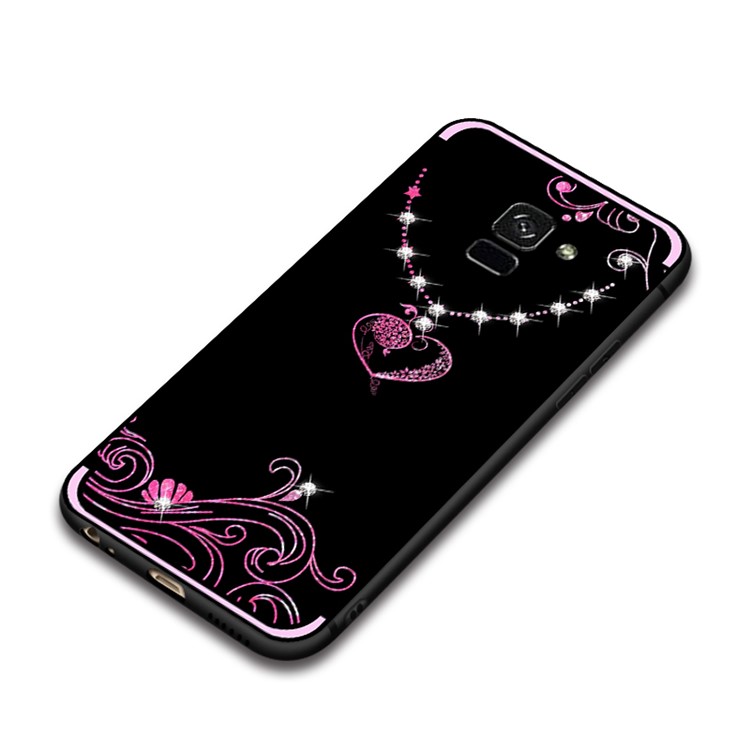 NXE Pattern Printing Rhinestone Decorated Soft TPU Case for Samsung Galaxy A8 Plus (2018) - Necklace with Heart Pendant-5