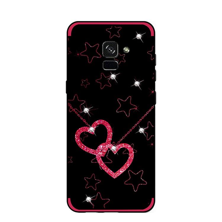 NXE Pattern Printing Rhinestone Decorated Soft TPU Cover for Samsung Galaxy A8 Plus (2018) - Heart to Heart Necklace-2