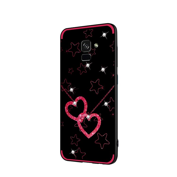 NXE Pattern Printing Rhinestone Decorated Soft TPU Cover for Samsung Galaxy A8 Plus (2018) - Heart to Heart Necklace-4