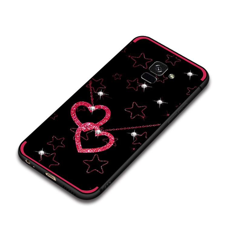 NXE Pattern Printing Rhinestone Decorated Soft TPU Cover for Samsung Galaxy A8 Plus (2018) - Heart to Heart Necklace-5