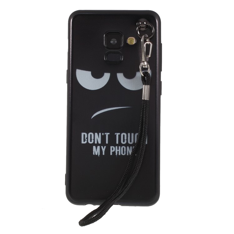 Pattern Printing TPU Jelly Case for Samsung Galaxy A8 (2018) with Wrist Strap - Do Not Touch My Phone-1
