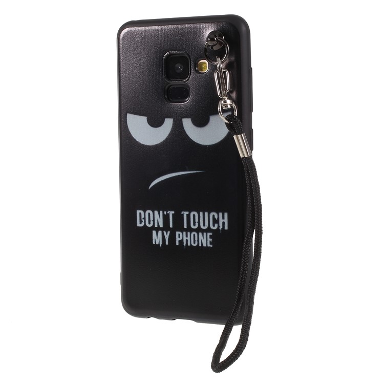 Pattern Printing TPU Jelly Case for Samsung Galaxy A8 (2018) with Wrist Strap - Do Not Touch My Phone-3