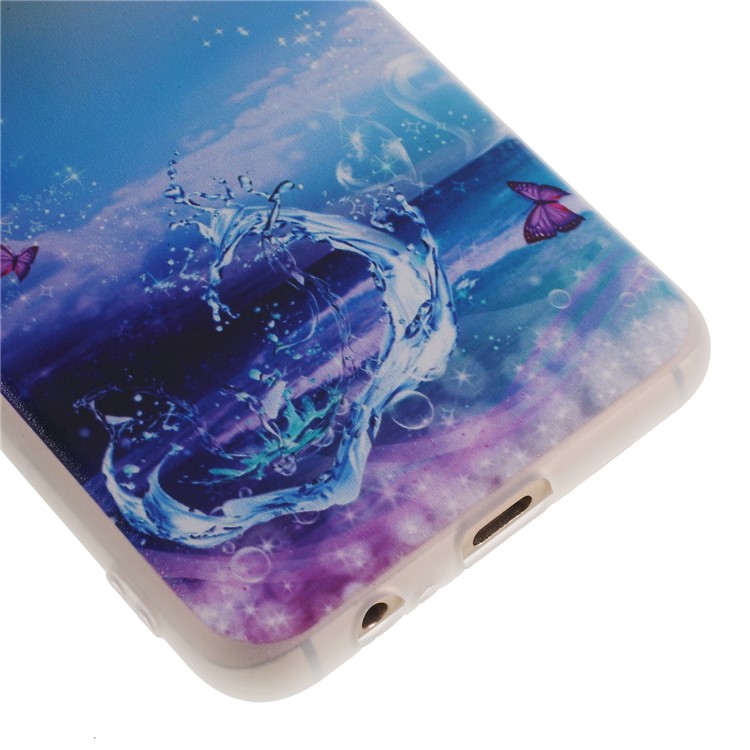 Pattern Printing TPU Back Cover for Samsung Galaxy A8 (2018) with Lanyard - Butterfly and Water-5