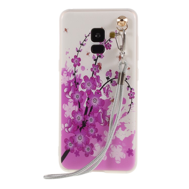 Pattern Printing TPU Cell Phone Cover for Samsung Galaxy A8 (2018) with Lanyard - Plum Blossom-1