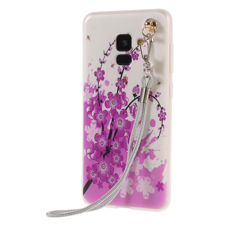 Pattern Printing TPU Cell Phone Cover for Samsung Galaxy A8 (2018) with Lanyard - Plum Blossom-3
