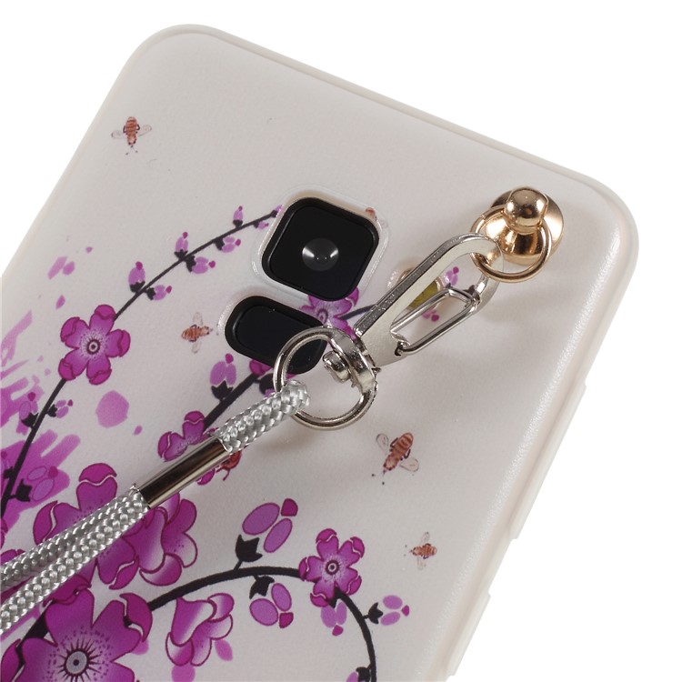 Pattern Printing TPU Cell Phone Cover for Samsung Galaxy A8 (2018) with Lanyard - Plum Blossom-4