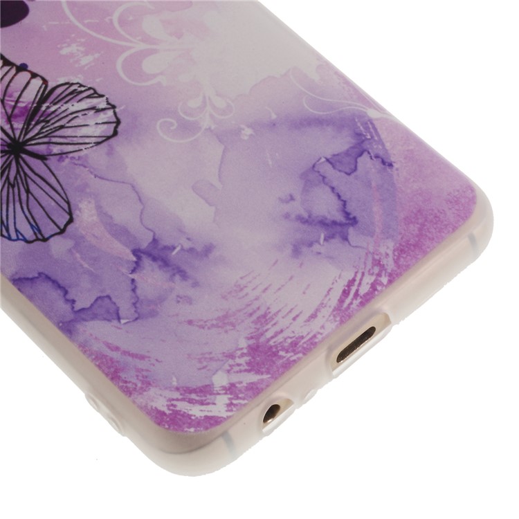 For Samsung Galaxy A8 (2018) Pattern Printing TPU Phone Case with Wrist Strap - Butterflies and Tower-5