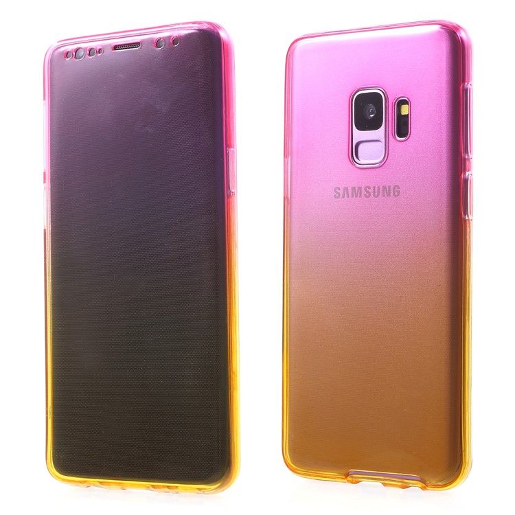 Gradient Color Touchable Front + Back 2-Piece TPU Protection Mobile Phone Cover for Samsung Galaxy S9 G960 - Rose / Yellow-1