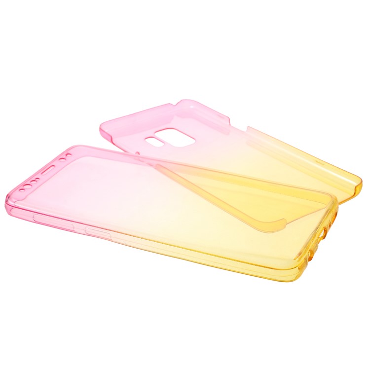 Gradient Color Touchable Front + Back 2-Piece TPU Protection Mobile Phone Cover for Samsung Galaxy S9 G960 - Rose / Yellow-7