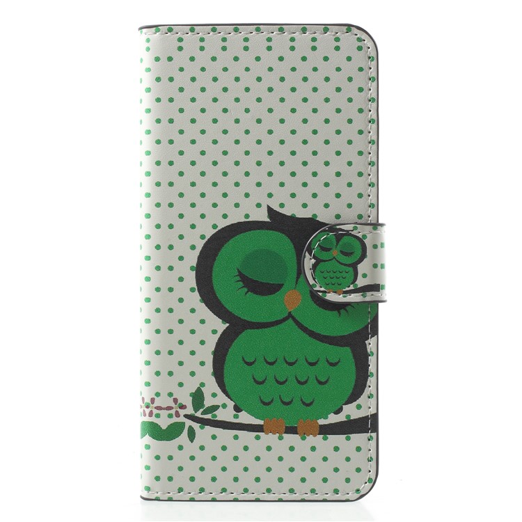 Water Transfer Printing Wallet Leather Case for Samsung Galaxy S9 G960 - Green Napping Owl-3