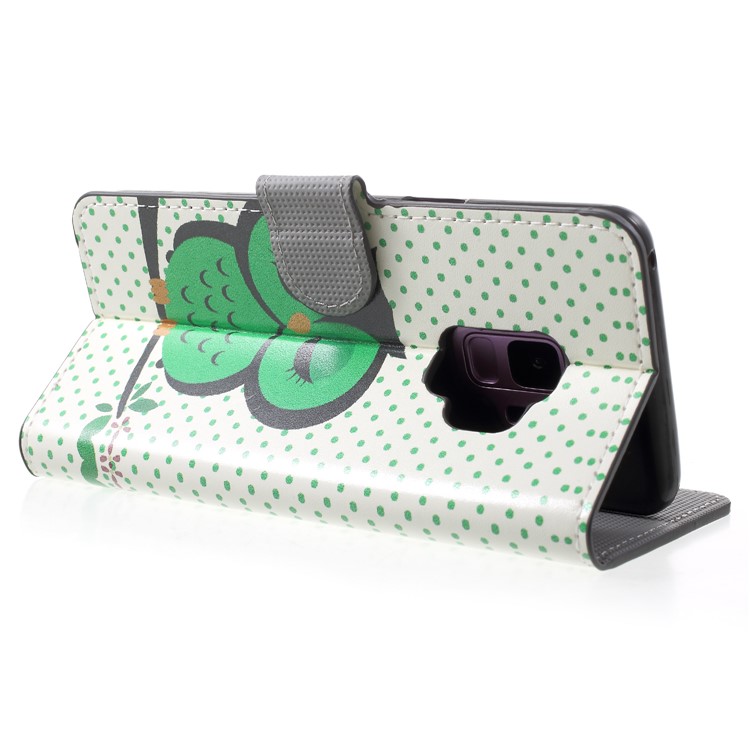 Water Transfer Printing Wallet Leather Case for Samsung Galaxy S9 G960 - Green Napping Owl-5
