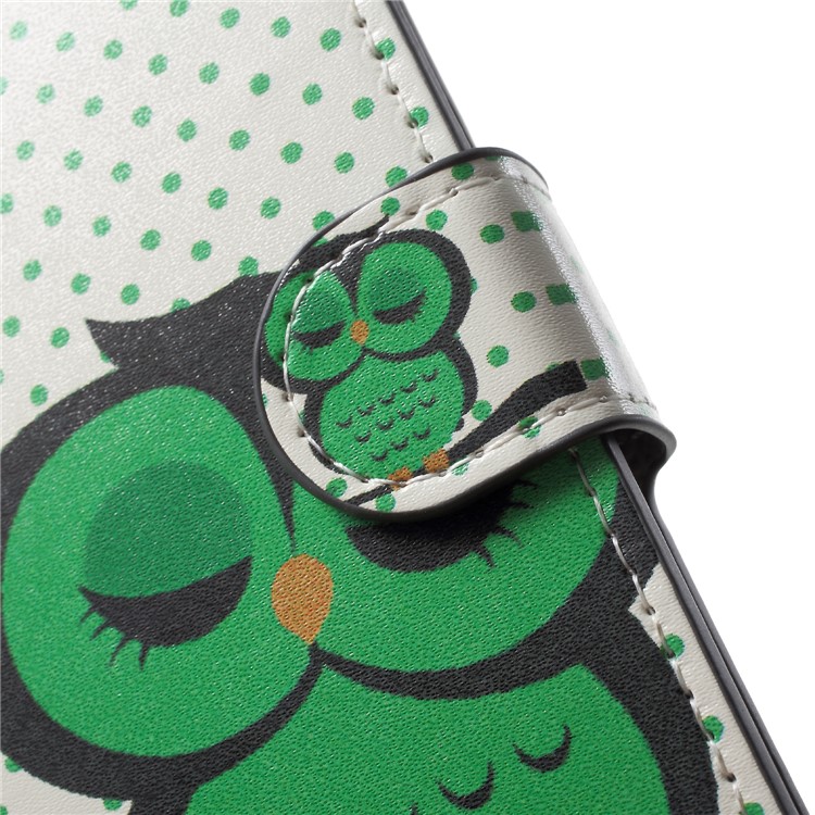 Water Transfer Printing Wallet Leather Case for Samsung Galaxy S9 G960 - Green Napping Owl-7