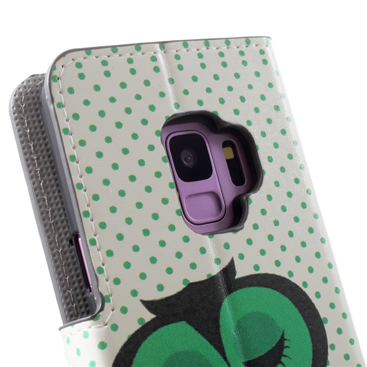 Water Transfer Printing Wallet Leather Case for Samsung Galaxy S9 G960 - Green Napping Owl-8