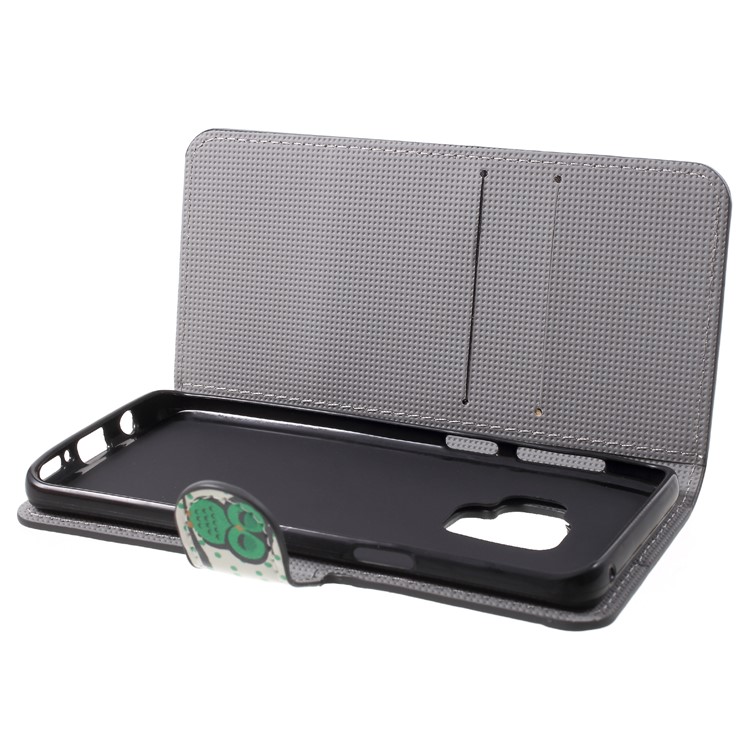 Water Transfer Printing Wallet Leather Case for Samsung Galaxy S9 G960 - Green Napping Owl-9