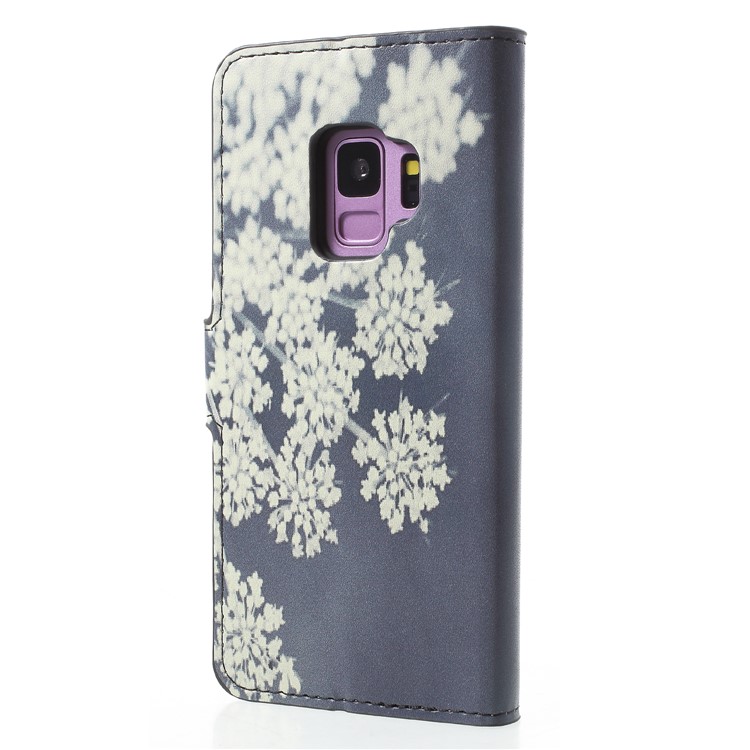 Water Transfer Printing Wallet Leather Shell for Samsung Galaxy S9 G960 - White Flower-2