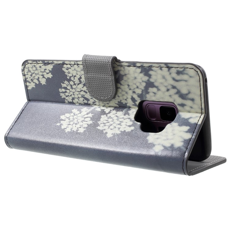 Water Transfer Printing Wallet Leather Shell for Samsung Galaxy S9 G960 - White Flower-5