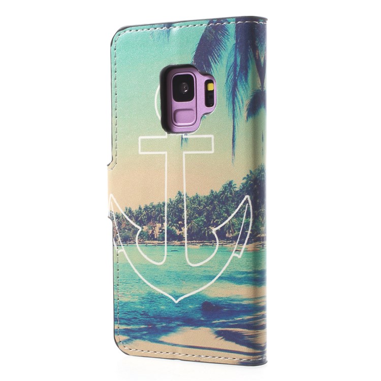Water Transfer Printing Wallet Leather Phone Case for Samsung Galaxy S9 G960 - Anchor and Sea-2