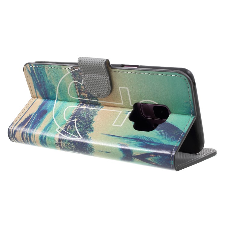 Water Transfer Printing Wallet Leather Phone Case for Samsung Galaxy S9 G960 - Anchor and Sea-5