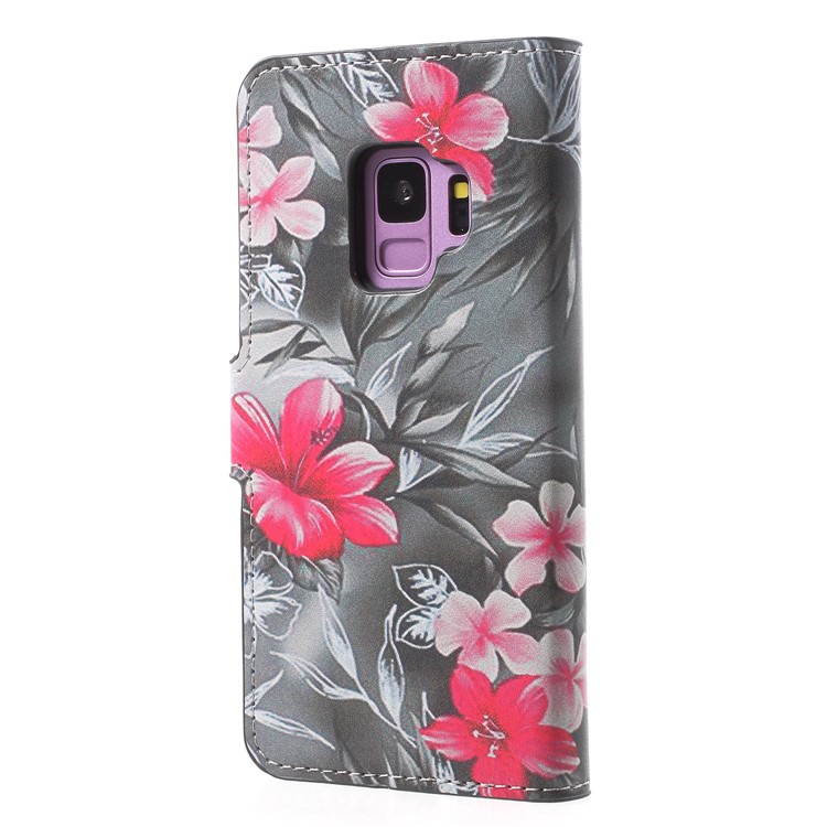 Water Transfer Printing Wallet Leather Phone Cover for Samsung Galaxy S9 G960 - Red Flower-2