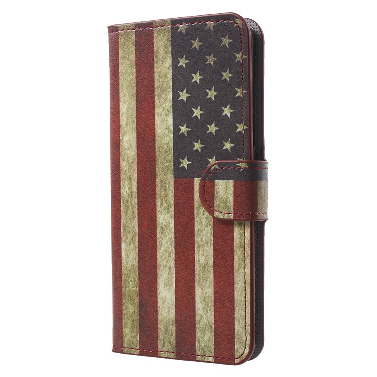 Water Transfer Printing Wallet Leather Cover Shell for Samsung Galaxy S9 G960 - Retro US Flag-3