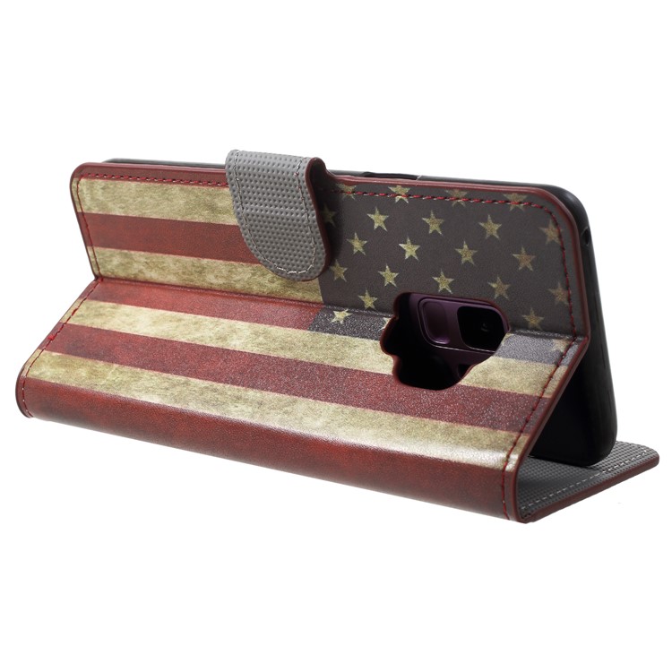 Water Transfer Printing Wallet Leather Cover Shell for Samsung Galaxy S9 G960 - Retro US Flag-5