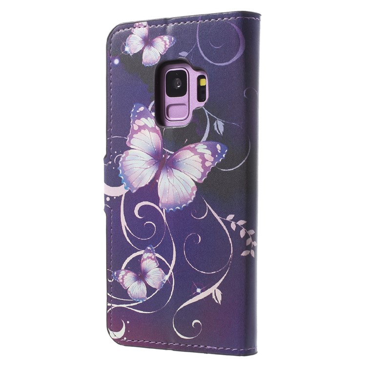 Water Transfer Printing Stand Leather Case Cover for Samsung Galaxy S9 G960 - Purple Butterfly-2