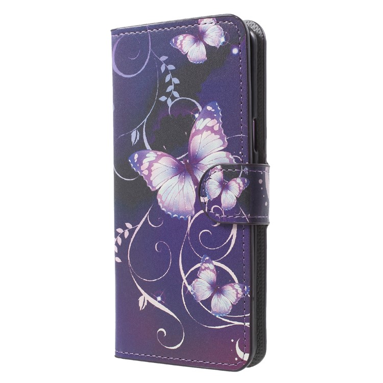 Water Transfer Printing Stand Leather Case Cover for Samsung Galaxy S9 G960 - Purple Butterfly-3