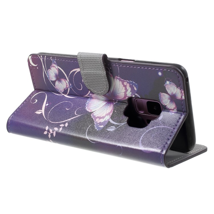 Water Transfer Printing Stand Leather Case Cover for Samsung Galaxy S9 G960 - Purple Butterfly-5