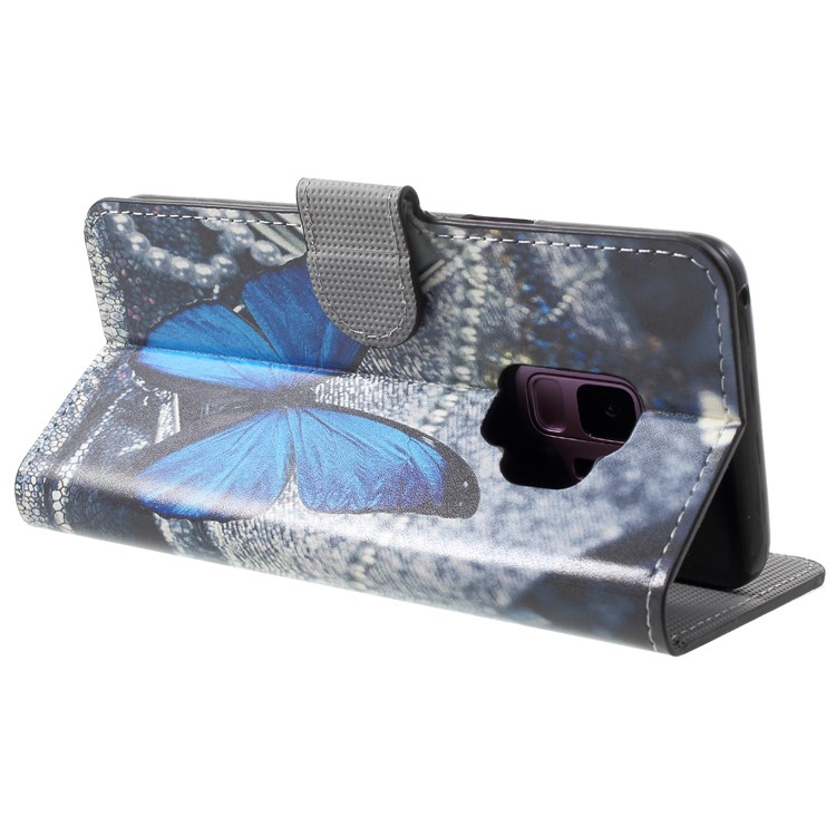 Water Transfer Printing Wallet Leather Mobile Case for Samsung Galaxy S9 G960 - Blue Butterfly-5