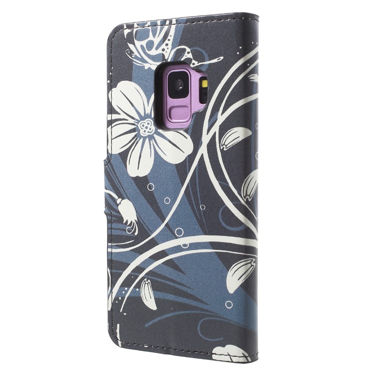 Water Transfer Printing Stand Leather Mobile Casing for Samsung Galaxy S9 G960 - Pretty Flower-2