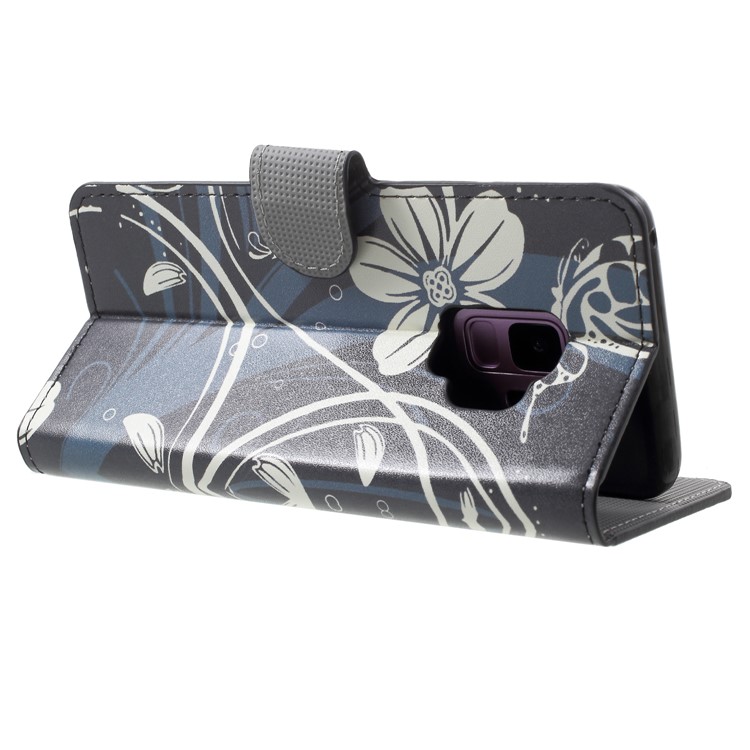 Water Transfer Printing Stand Leather Mobile Casing for Samsung Galaxy S9 G960 - Pretty Flower-5