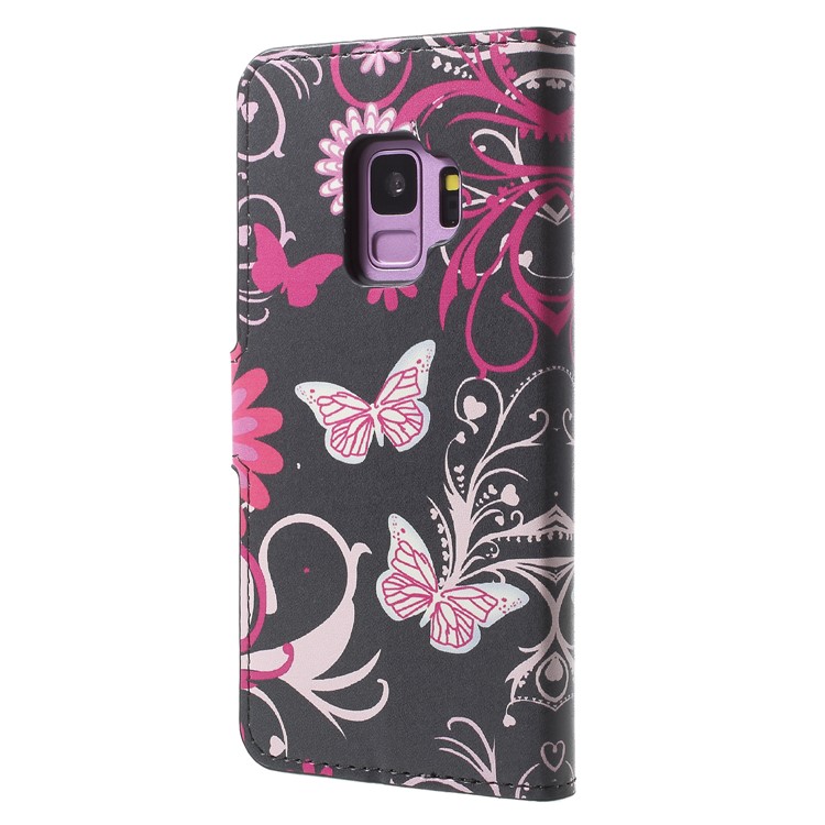 Water Transfer Printing Flip Leather Protector Case for Samsung Galaxy S9 G960 - Butterfly and Flower-2